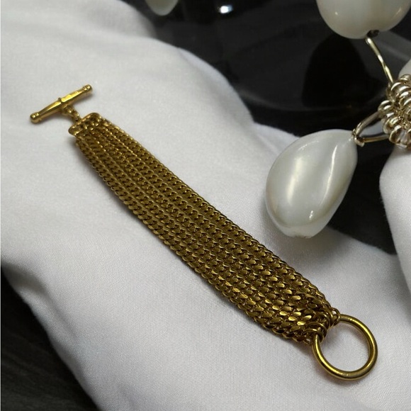 Gold Tone Thick Link Layered Toggle Bracelet 8” - Picture 3 of 5